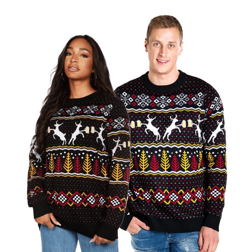 Festive Black Reindeer Sweater Men's Size 4xl